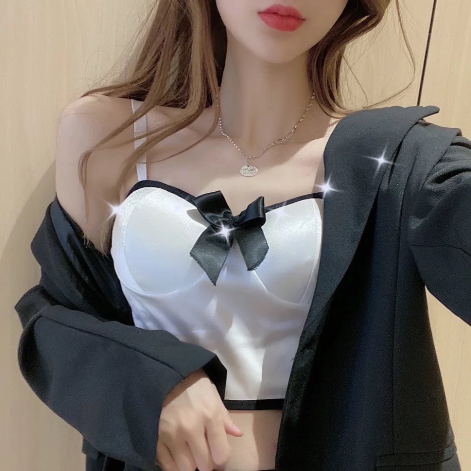 Áo Bra Nữ 2 Dây, Áo Lót Nữ Satin Thắt Nơ Trước Ngực Có Đệm Mút Nâng Ngực. 139