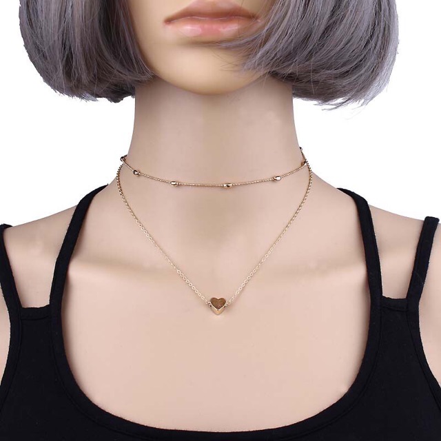 Dây chuyền Choker trái tim bạc 2 tầng nữ tính