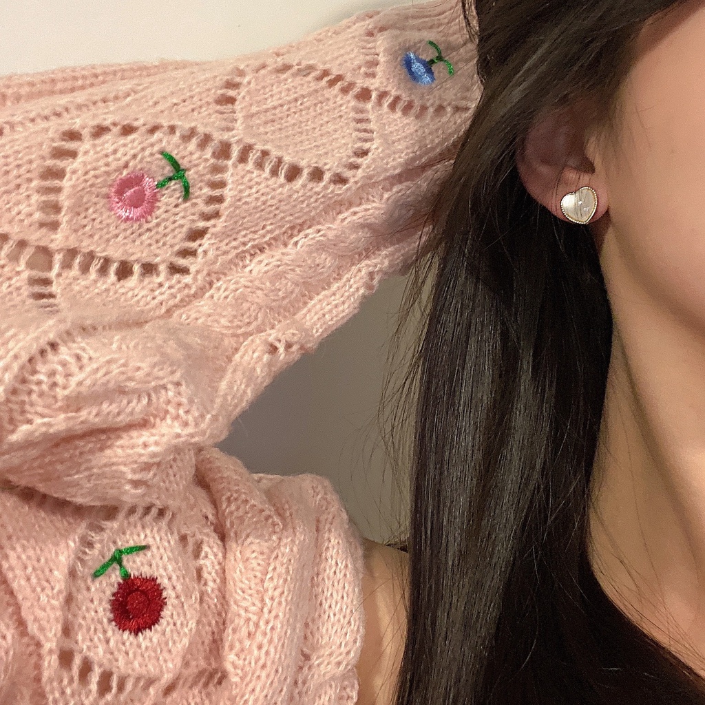 IF ME Bông Tai Hình Trái Tim Đính Đá Opal Đơn Giản Cho Nữ