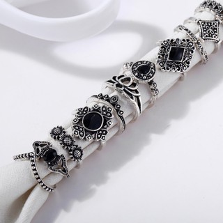 Set 15 Nhẫn Mạ Bạc Đính Đá Pha Lê Đen