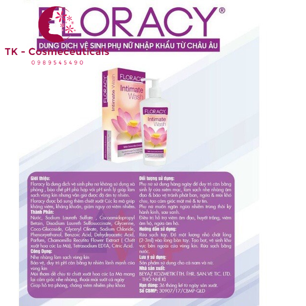 Dung Dịch Vệ Sinh Floracy Intimate Wash Nguyên Liệu Nhập Khẩu Thổ Nhỹ Kỳ - 125ml
