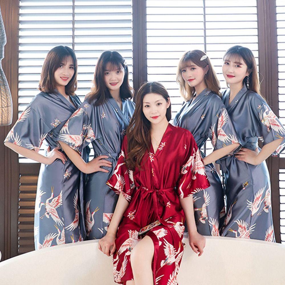 SOMEDAYZL Áo Choàng Ngủ In Họa Tiết Chim Hạc Phong Cách Trung Hoa Thời Trang Cho Nữ