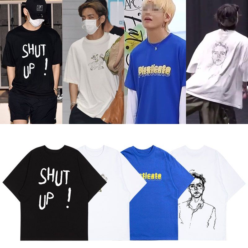 BTS Kim Tae-hyung mặc quần áo nhảy đường phố với cùng một đoạn áo phông in hình năm điểm ngắn tay nam và nữ