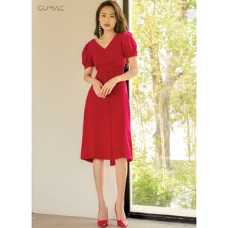 Đầm cổ V tay phồng GUMAC MS08924_DO