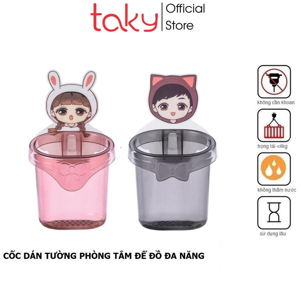 Cốc Bé Gái - Bé Trai- Taky, Dán Tường Để Đồ Đa Năng, Để Bàn Chải, Kem Đánh Răng Tiện Dụng Cho Phòng Tắm, 4065