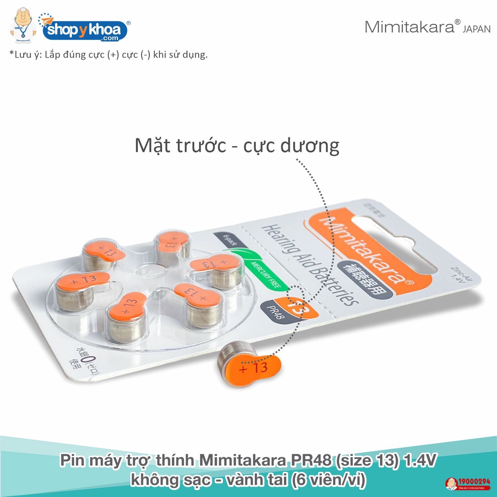 Pin Máy Trợ Thính Mimitakara, Size 13, 1.4V, Không Sạc, Vành Tai
