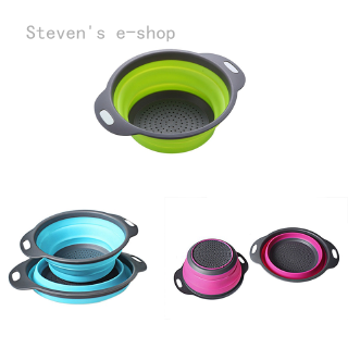 Rổ rửa rau củ quả bằng silicone có tay cầm có thể gấp gọn tiện dụng