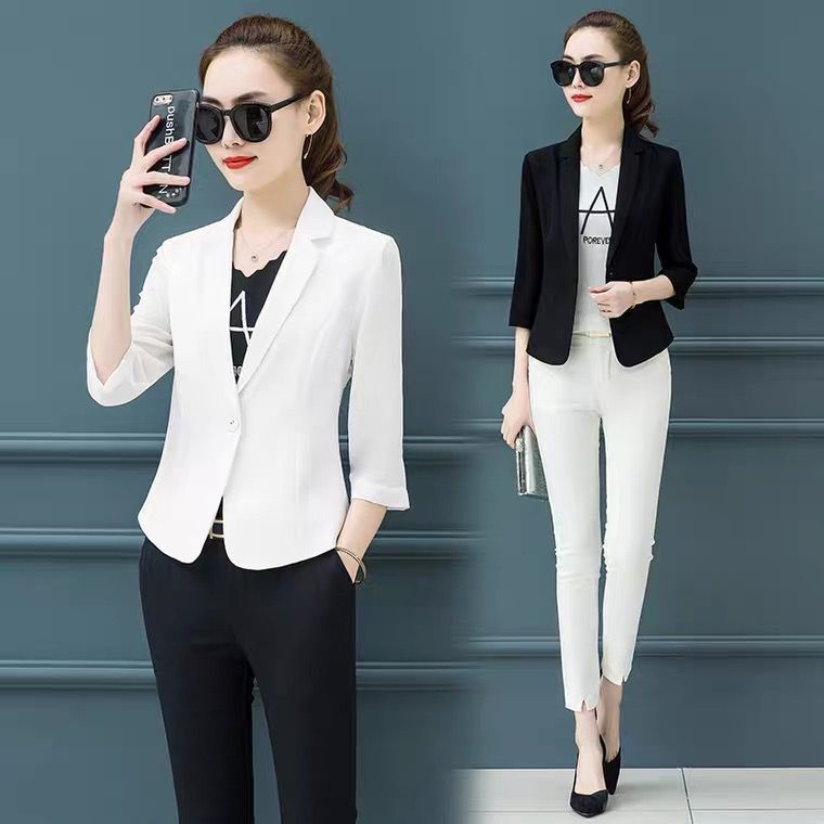 Áo Khoác Vest Màu Đen Dáng Ngắn Phong Cách Hàn Quốc Thời Trang Mùa Hè Cho Nữ