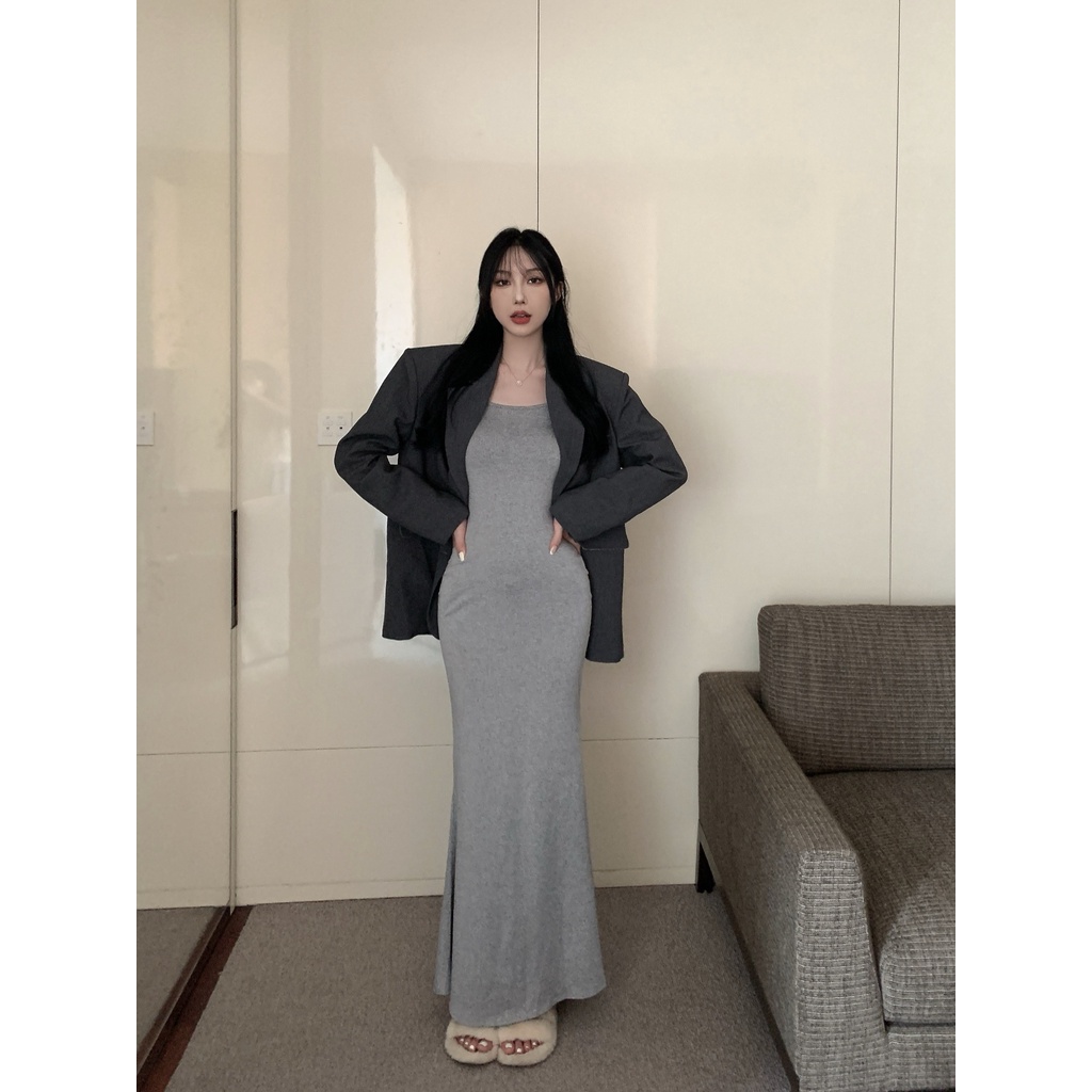 Cocory vn Đầm Maxi Đuôi Cá Tay Dài Lưng Cao Thời Trang Mùa Thu