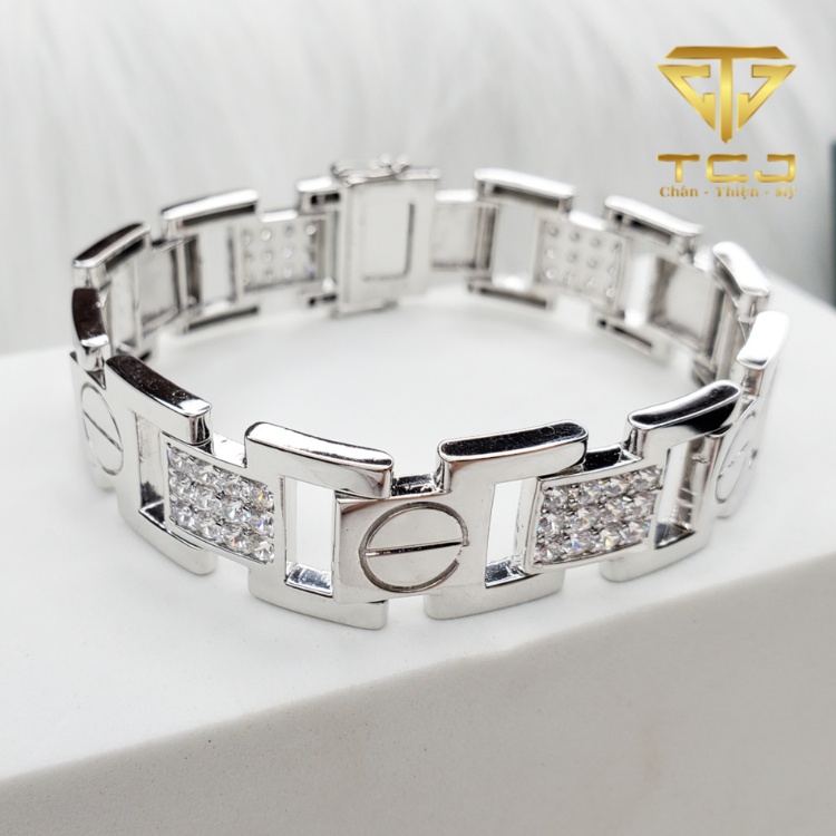 Lắc tay nam bạc ý xi vàng trắng sang trọng LN008 Trang sức Toàn Cầu TCJ