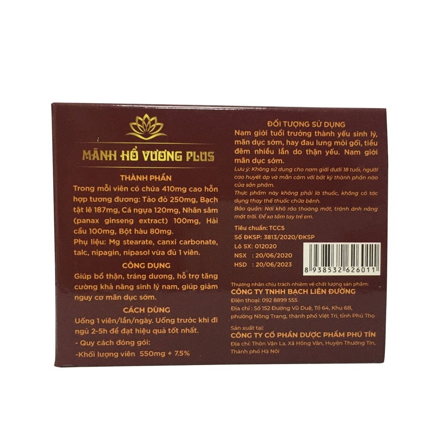 CHÍNH HÃNG MÃNH HỔ VƯƠNG PLUS VIÊN UỐNG TĂNG CƯỜNG SINH LÝ PHÁI MẠNH-KHƠI DẬY MÃNH THÚ TRONG BẠN HIỆU QUẢ 100%