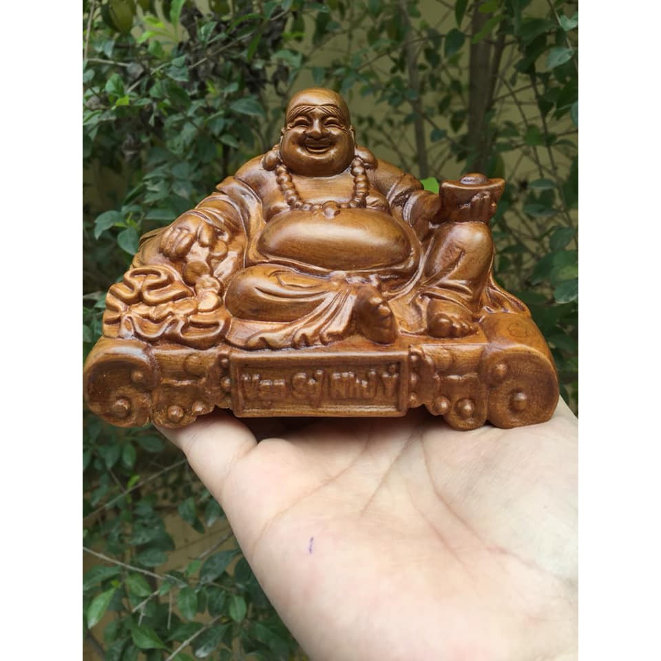 Tượng gỗ Phật Di Lặc để taplo ô tô hoặc bàn làm việc