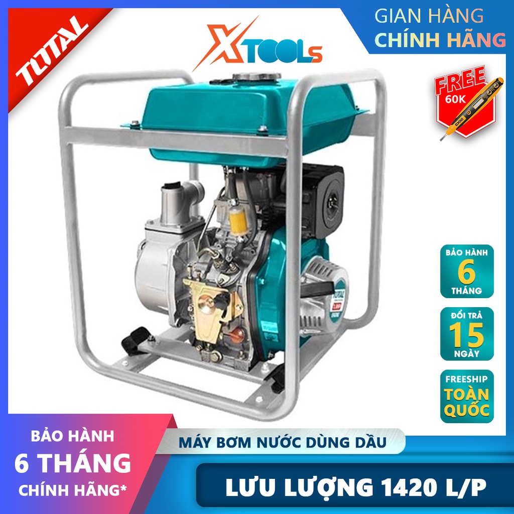 Máy bơm nước dùng dầu TOTAL TP5402 Máy bơm nước mini chạy dầu Dung tích xi lanh 418cc Đường kính ống hút và xả 100mm, 4&quot;