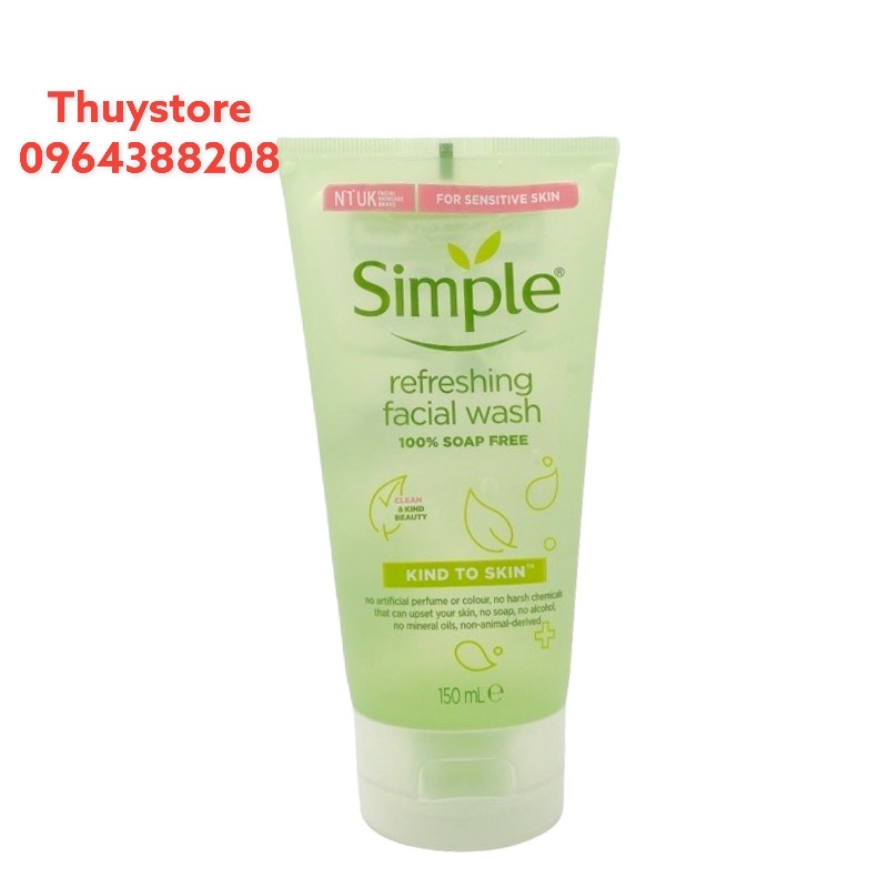 [Chính Hãng] Sữa Rửa Mặt Simple Không Chứa Xà Phòng Giúp Da Sạch Thoáng 150ml