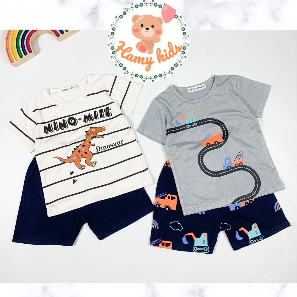 Bộ Cộc Tay Minky Mom Chính Hãng Bé Trai Bé Gái Thun Lạnh Hình Giao Thông Gấu Bộ Râu Cool Bé 0-5 Tuổi Dưới 20kg- Hamykids