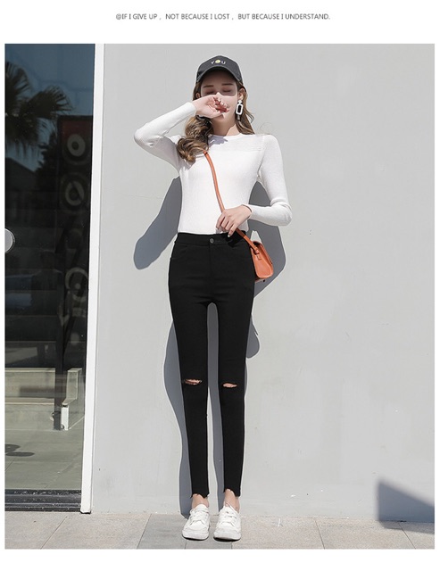 Quần kaki big size skinny lưng cài nút rách gối size đại 60-90kg