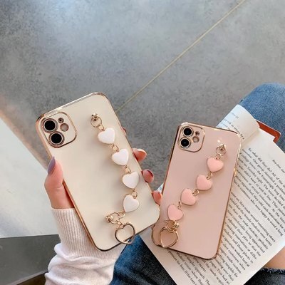 12 Case Luxury Gold Plated Electroplated Glitter Heart Bracelet Hand Holder Cover for iPhone 11 Pro Max XR X XS 7 8 Plus SE 2020
