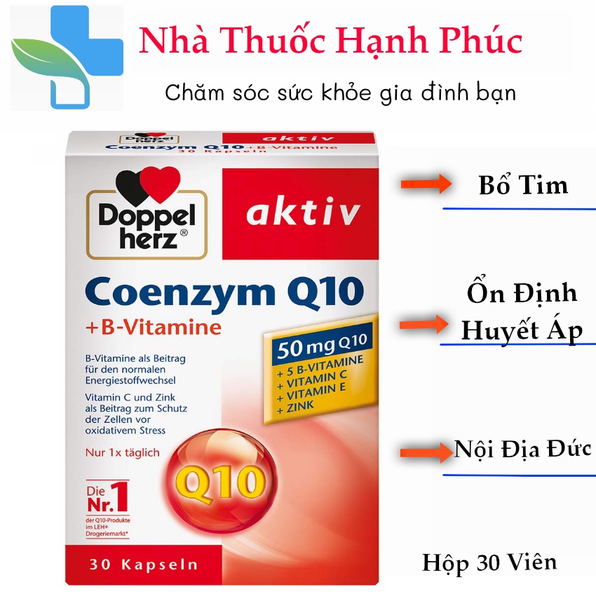 Viên uống bổ tim mạch, điều hòa huyết áp Doppelherz Aktiv Coenzyme Q10 (Hộp 30 viên)