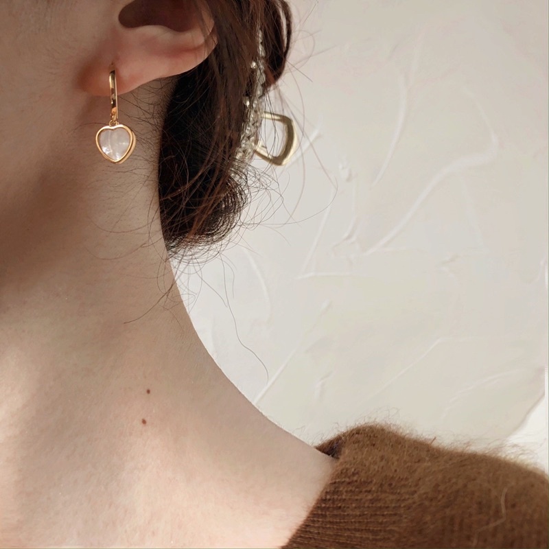 Khuyên tai bạc 925 SUMMERY tròn hoop trái tim nạm xà cừ bông tai S925