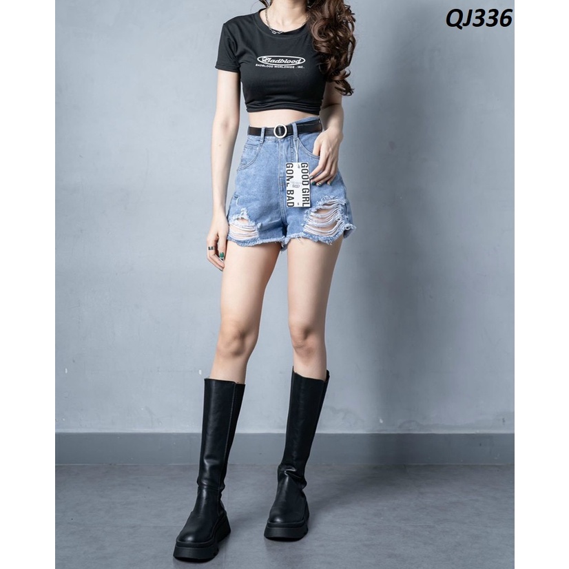 Quần đùi jeans cá tính kiểu rách hai bên QJ336