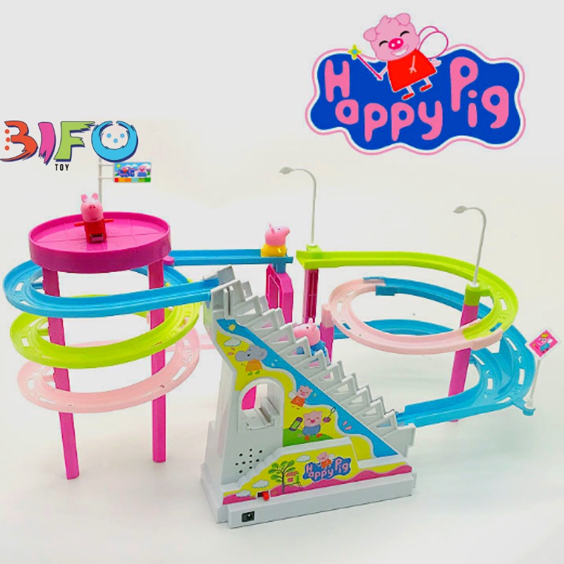 Đồ chơi leo thang Happy Pig đồ chơi chuyển động có âm thanh vui nhộn vui mắt vui tai cho bé kèm 3 heo, 3 vịt nhỏ
