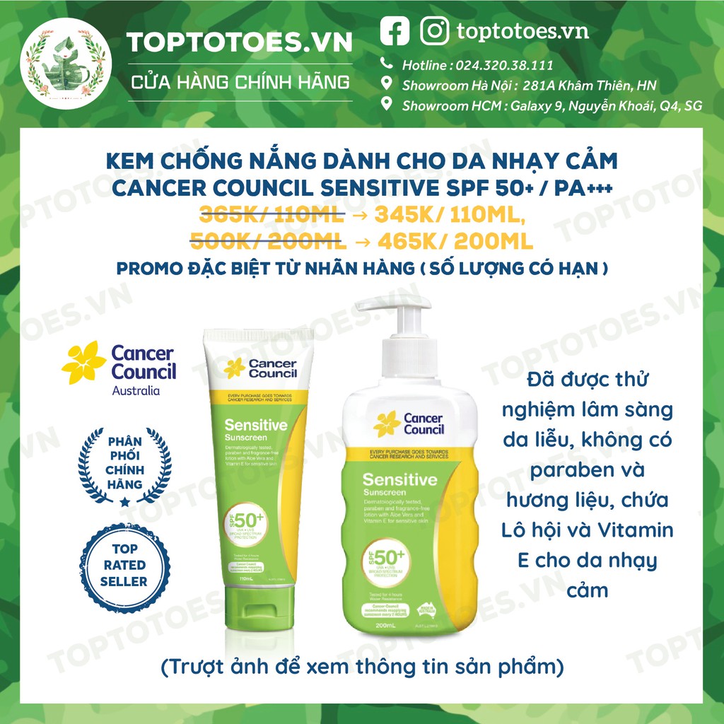 [Mã SKAMSALE10 giảm 10% đơn 200K] Kem chống nắng dành cho Da nhạy cảm Cancer Council Sensitive SPF 50+/ PA +++