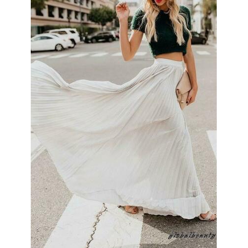 Váy voan dài , lưng cao , xếp li cho nữ