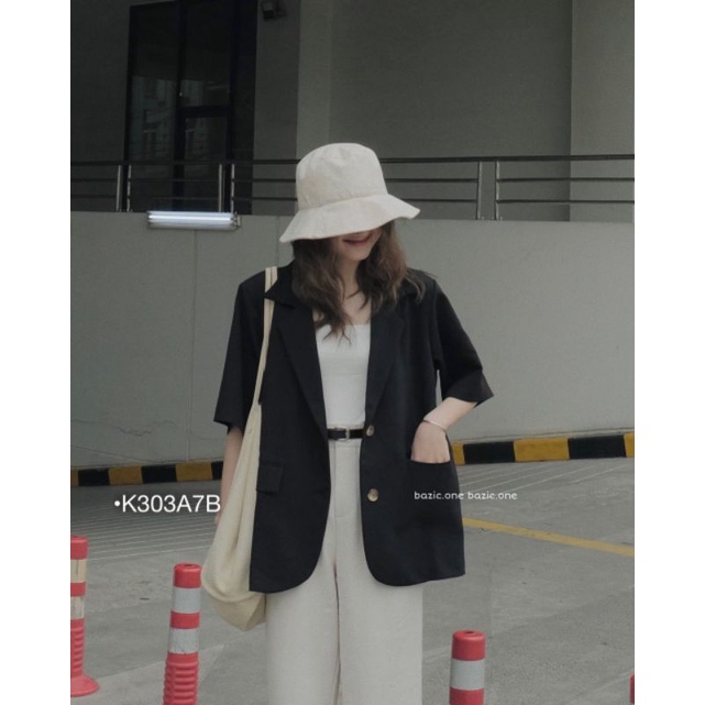 Áo Blazer Tay Ngắn Công Sở Áo Vest Nữ Hàn Quốc Dáng Rộng Túi Nắp Màu Đen/Nâu/Kem/Xanh | BigBuy360 - bigbuy360.vn