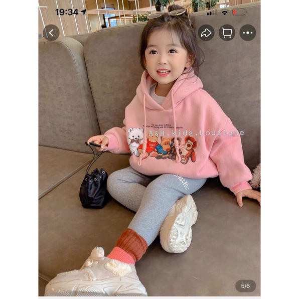 (xả) áo nỉ lót lông hoodie cho bé gái hàng đẹp size 8-22kg