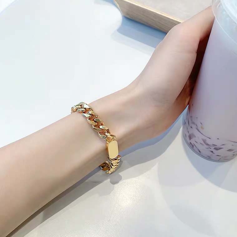 Vòng tay dây xích thép titan không gỉ mạ vàng 18k dày dặn chống nước không gây dị ứng phong cách hip hop đường phố