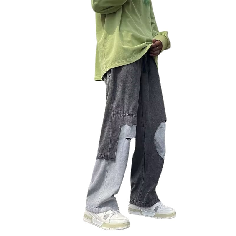 Quần Jean Dài Dáng Rộng Chống Mòn Phong Cách Hip Hop Đường Phố Nhật Bản Cỡ S-3XL Cho Nam