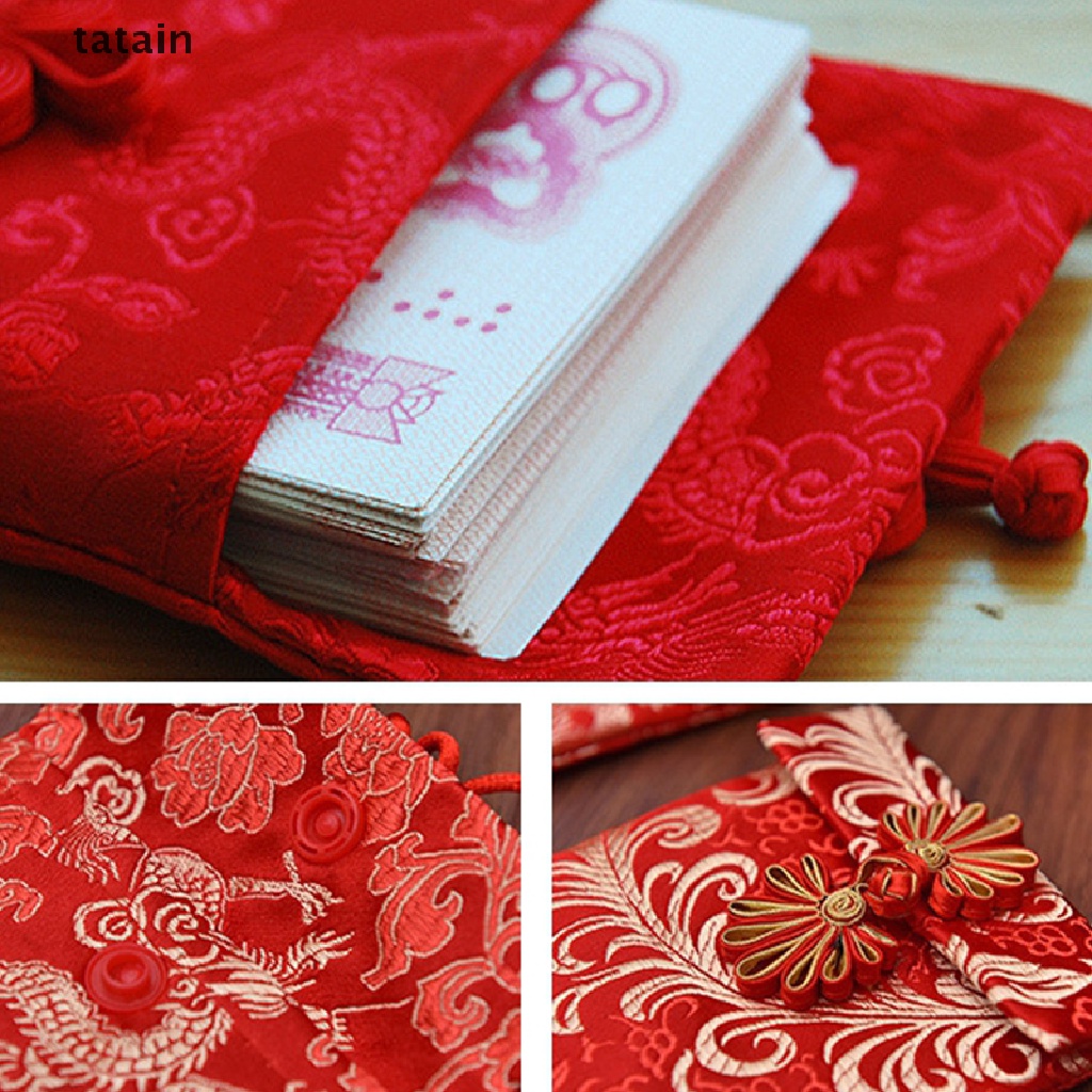 [TAT] Chinese Knot Red Envelope Gift Bag Exquisite Floral Money Wedding Tassel Bags CVX