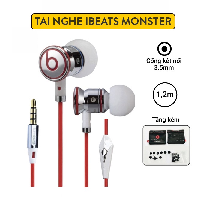 Tai Nghe Ibeat Monters Cổng 3.5mm LoKi - Thiên Bass, Tặng Kèm Túi Da Đựng, Nút Thay Đổi Size, Kẹp Giữ