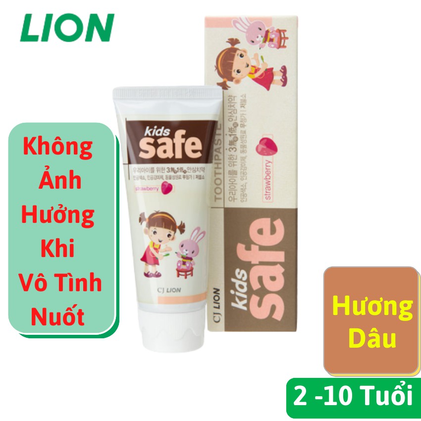 Kem đánh răng cho bé 2-10 tuổi Lion Kids Safe, hương dâu, 90 g - Nam Hàn