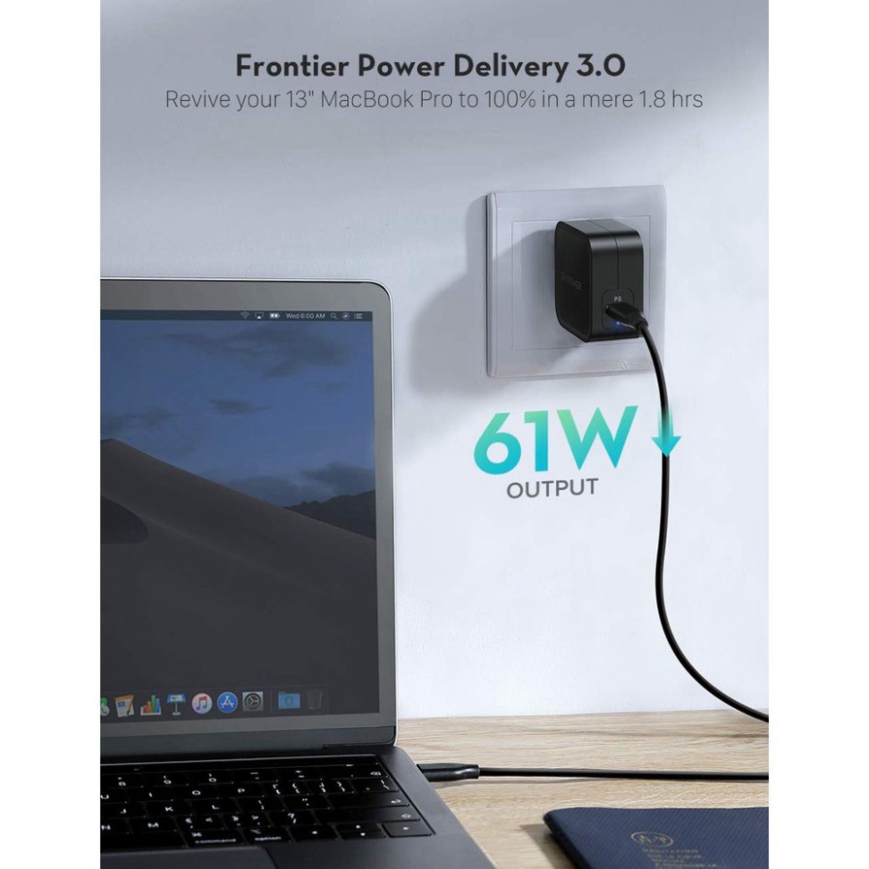 XẢ KHO HANG  Củ Sạc Ravpower RP-PC112 - 1cổng Usb-c 61W PD 3.0 - Công Nghệ GaN XẢ KHO HANG