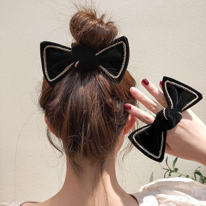 Dây Cột Tóc Nơ Màu Đen Bằng Nhung Phong Cách Hàn Quốc Thời Trang Xinh Xắn Cho Nữ