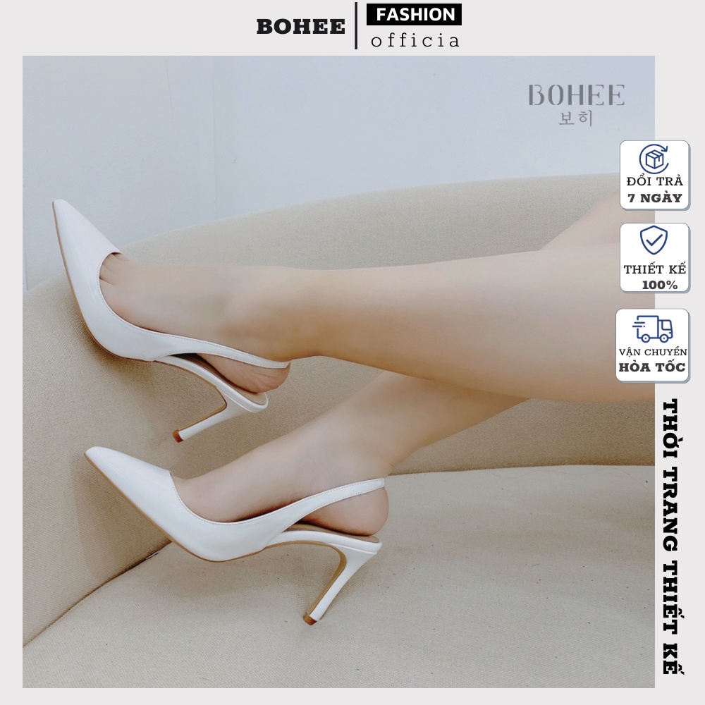 Giày cao gót bít mũi nhọn gót nhon 8p da bóng cao cấp BOHEE GD14