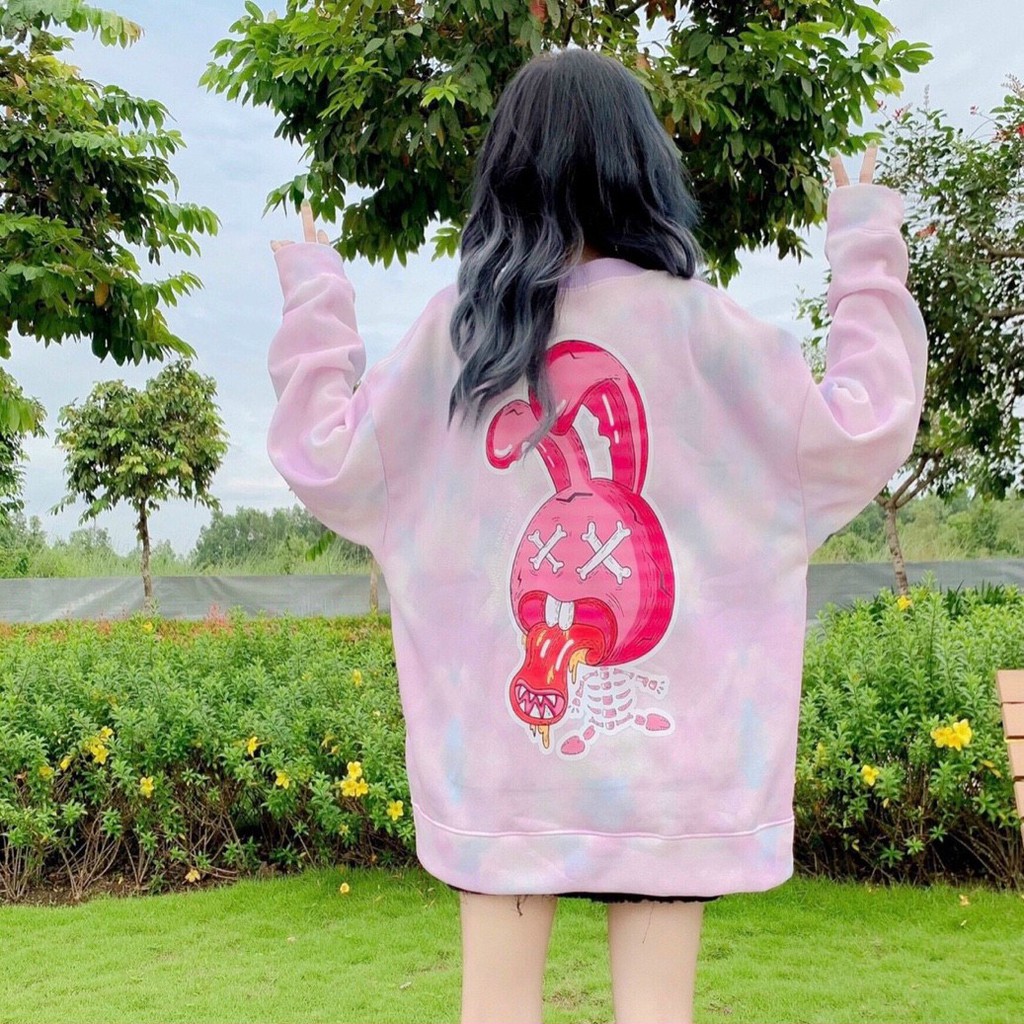 Áo cardigan nữ loang màu in hình thỏ dễ thương
