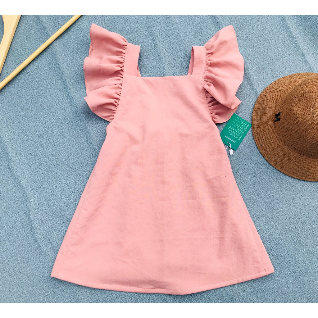 M5 - Váy trẻ em dáng chữ A cài cúc sau điệu đà - chất liệu linen hoàn toàn từ sợi thiên nhiên