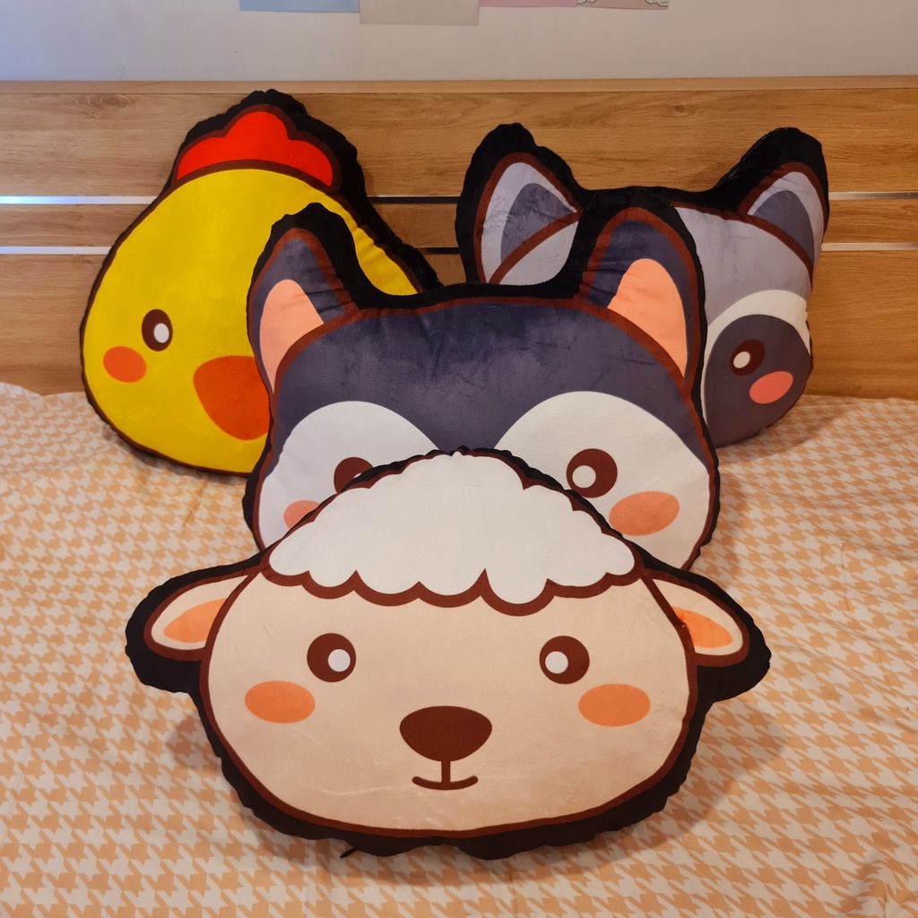 Gối nhồi bông thú gà chó cừu dễ thương và các phương tiện giao thông oto trực thăng chất liệu nhung mềm