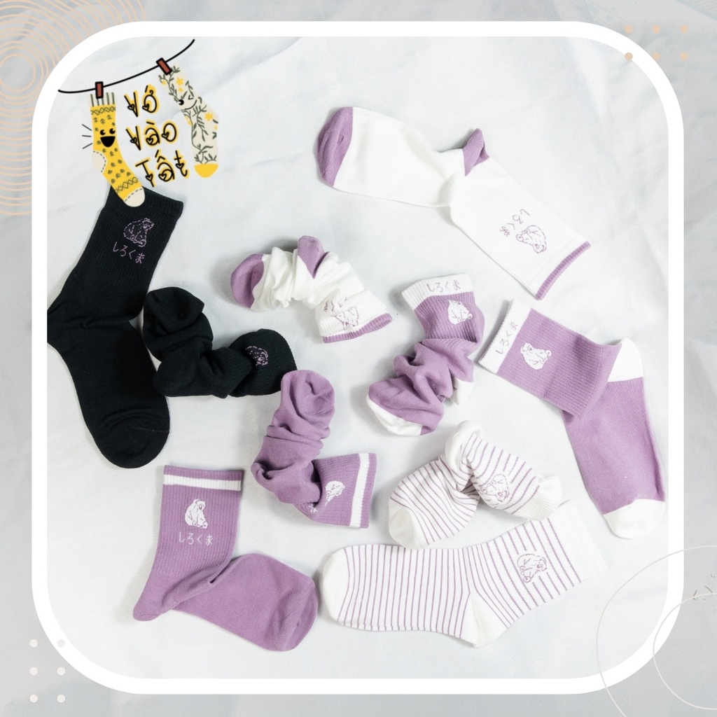 TẤT VỚ CỔ CAO TÍM HÌNH GẤU ĐƠN GIẢN PHONG CÁCH NHẬT BẢN