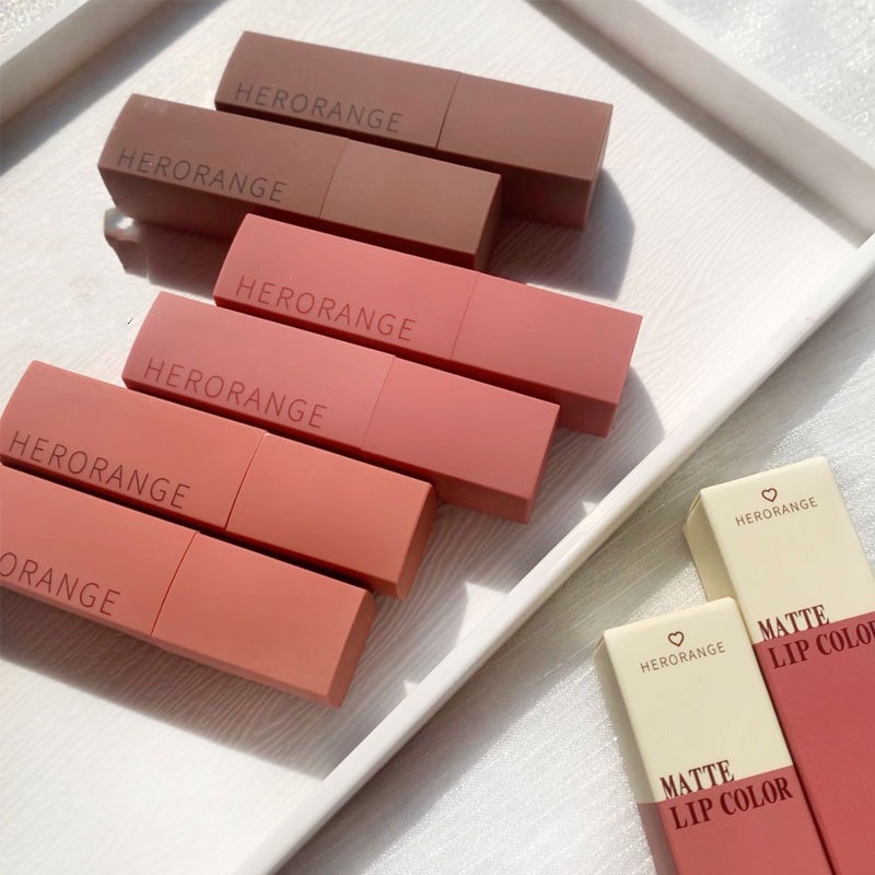 Son môi Herorange màu nhung sương mềm môi chống nước vỏ vuông 3.5g Candipop