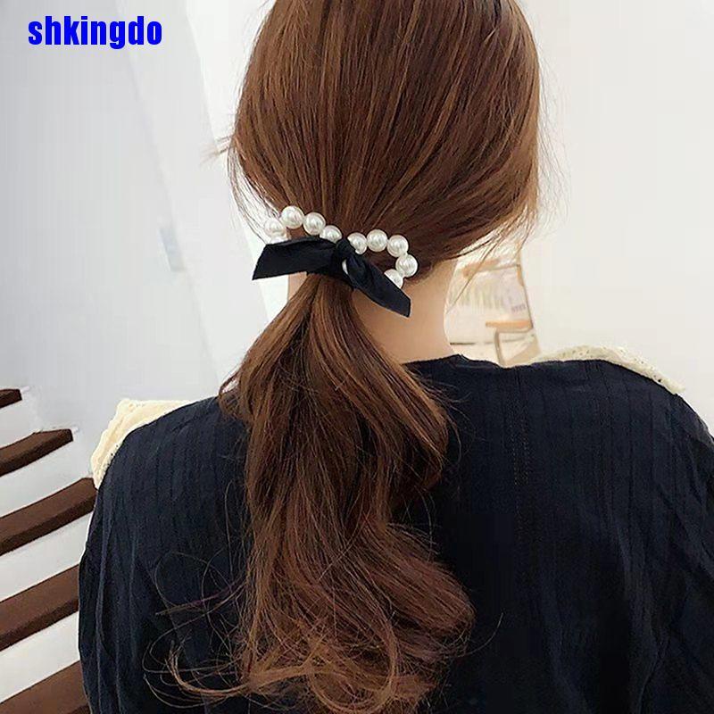 Dây buộc tóc đuôi ngựa đính ngọc trai thời trang Hàn Quốc thanh lịch cho nữ