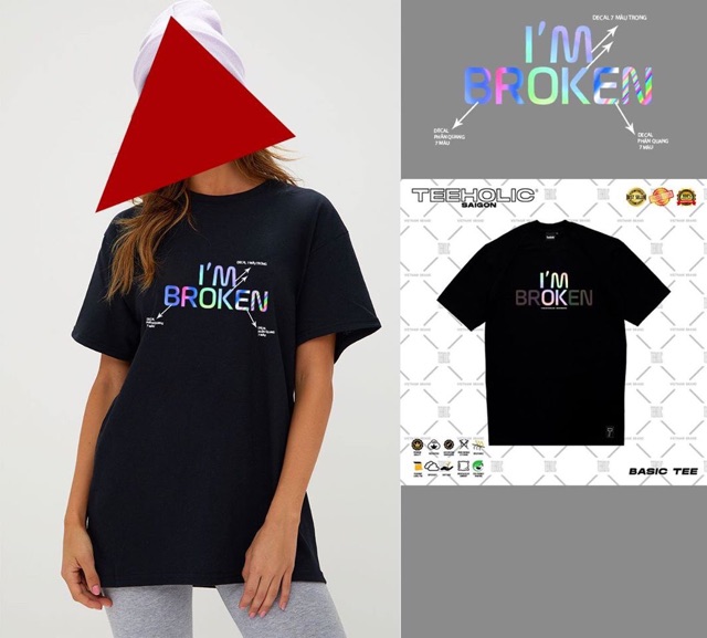 [TeeHolic] Áo Thun Unisex In Chữ I'M OK - I'M BROKEN Phản Quang Hologram Màu Đen