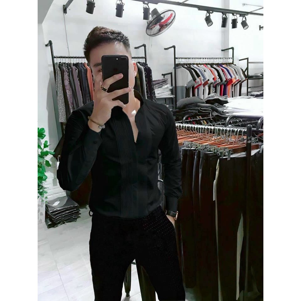 [ĐẸP NHƯ HÌNH]Áo sơ mi nam ĐEN hot chất lụa loaị 1 cao cấp HỢP THỜI TRANG_fashionneww
