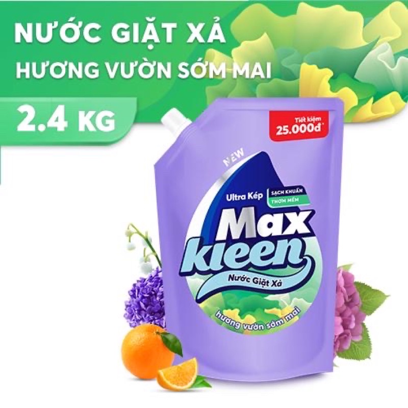 Nước Giặt Xả Max Kleen Túi 2,4Kg Hương Huyền Diệu/Vườn Sớm Mai/Hoa Nắng