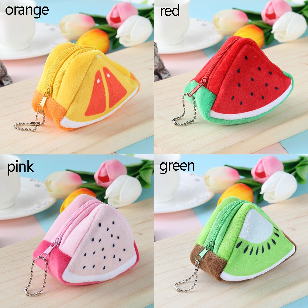 Ví đựng tiền xu mini bằng vải bông hình trái cây ba chiều có khóa kéo thời trang