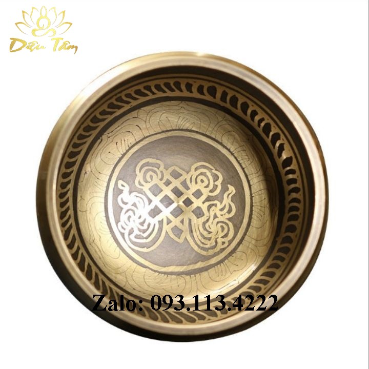 Chuông xoay Nepal đồng vàng đường kính 10.5 cm - vàng sáng kèm dùi bọc vải