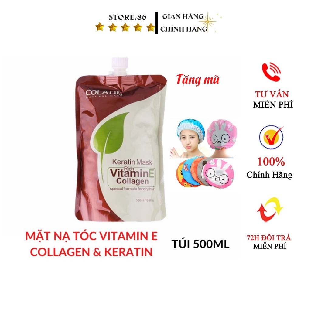 Ủ toc collagen phục hồi tóc kem ủ hấp tóc VITAMIN E COLATIN MASK ủ tóc siêu mềm mượt túi 500ml hàng chính hãng