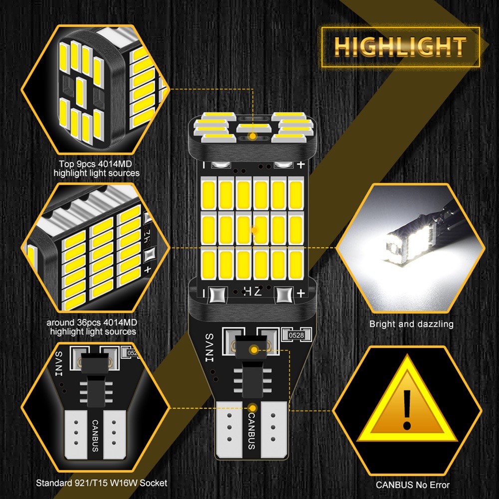 Set 2 Bóng Đèn LED T15 W16W 921 912 T16 902 Công Suất Cao 45pcs 4014SMD 1200LM Ánh Sáng Trắng Dành Cho Ô Tô